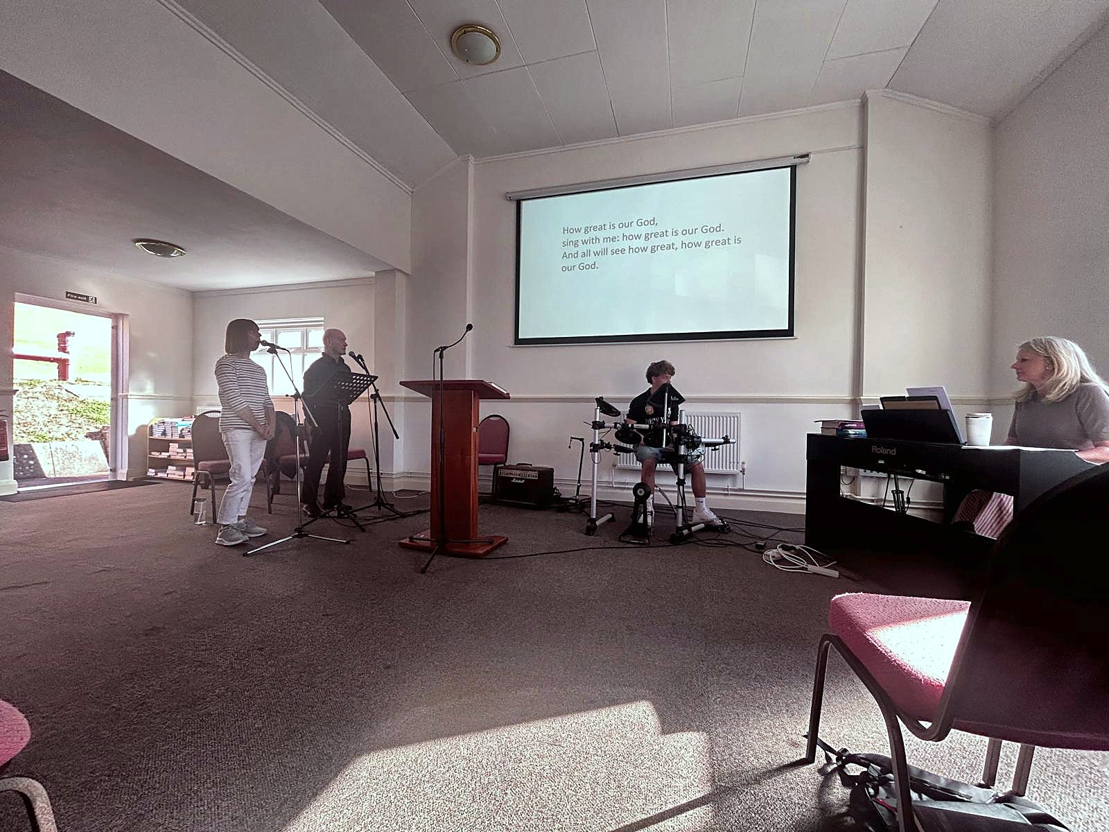 The worship team leading music at Beacon Heath Church